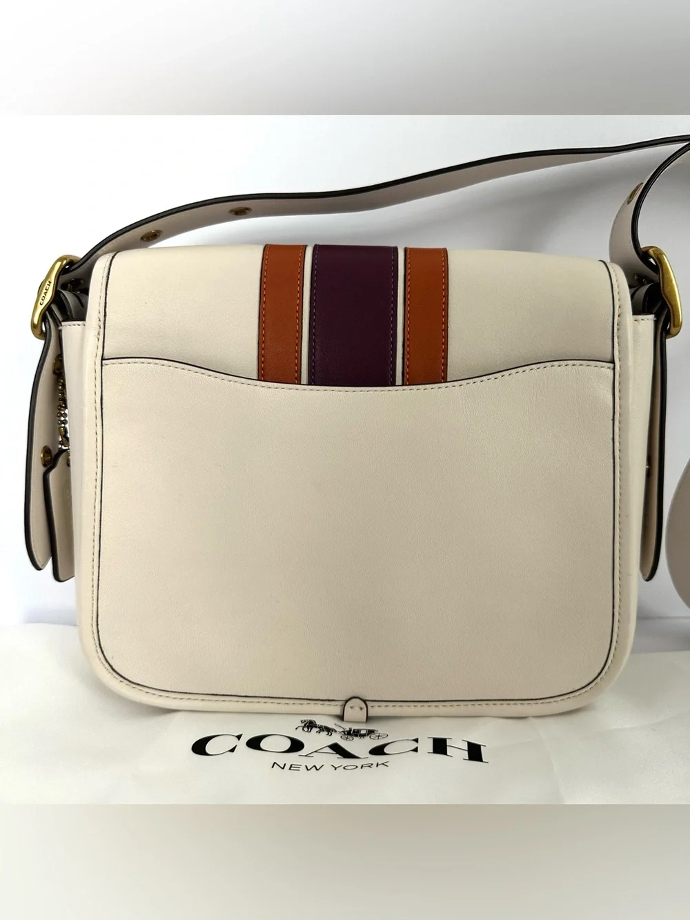 Authentic Coach Rambler Crossbody with Varsity Stripe in Chalk Multi 89139 | EUC